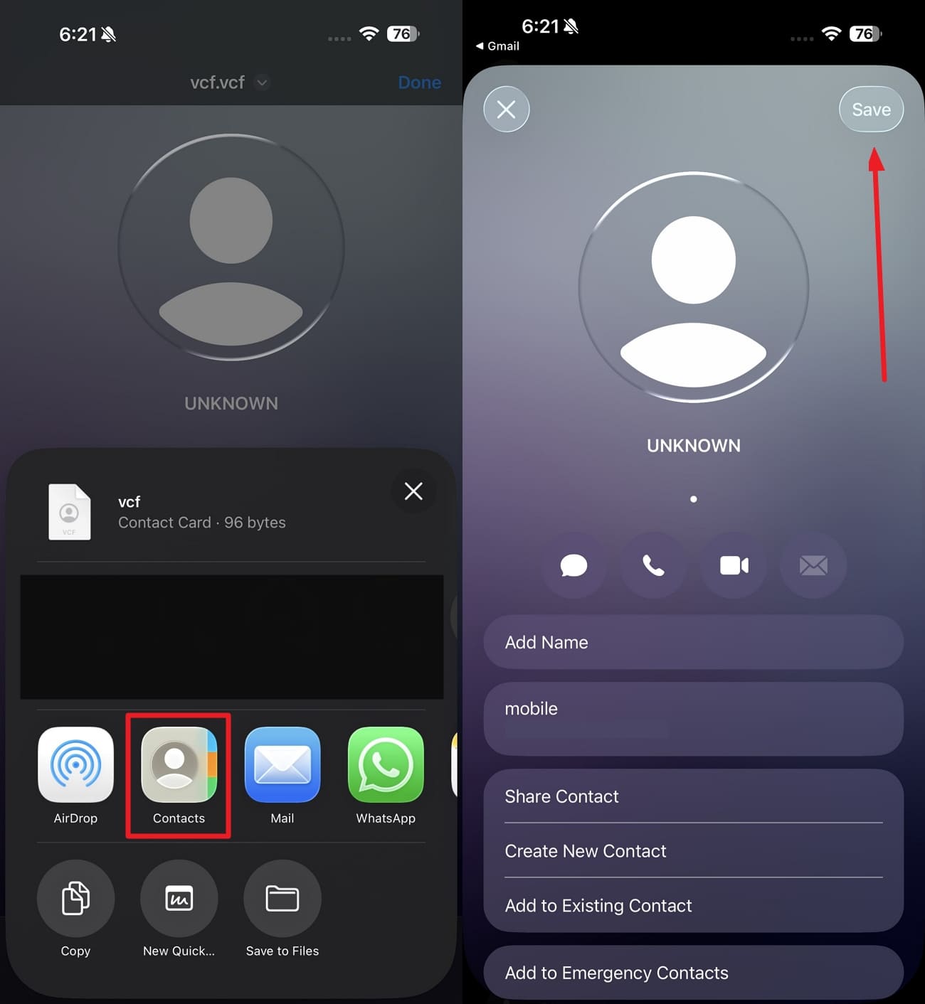 pick contact share option