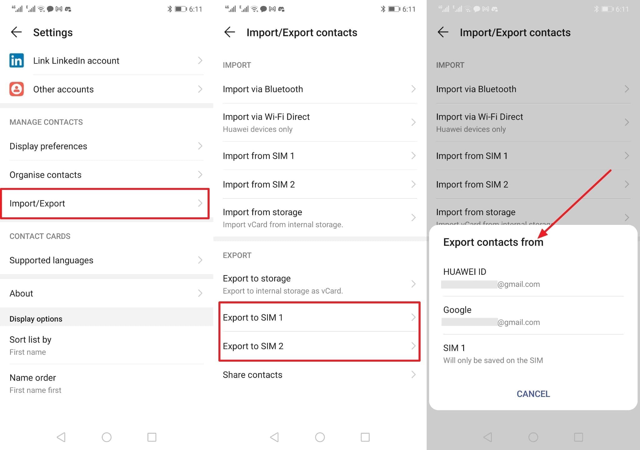choose export contacts from