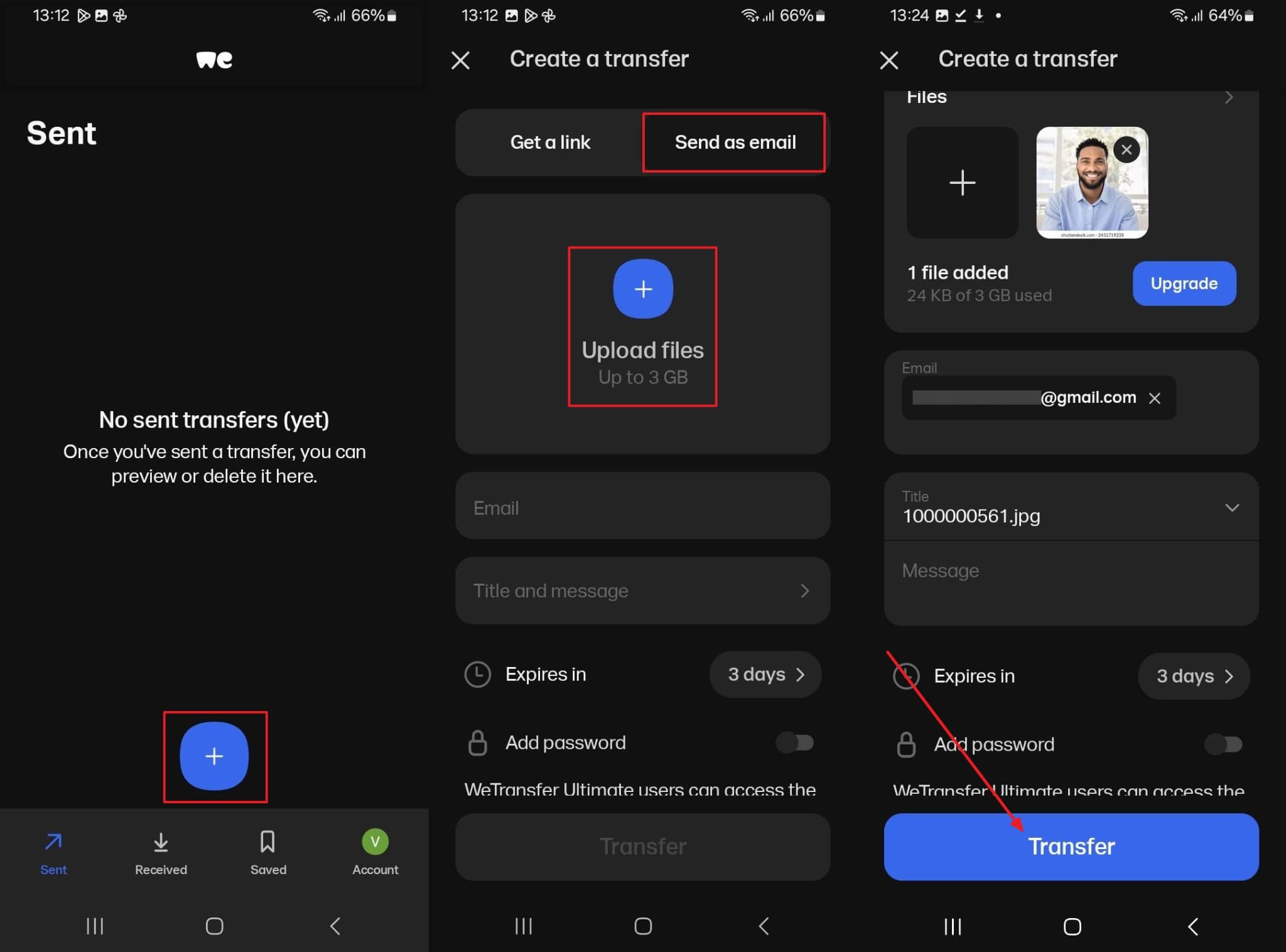 upload files and transfer