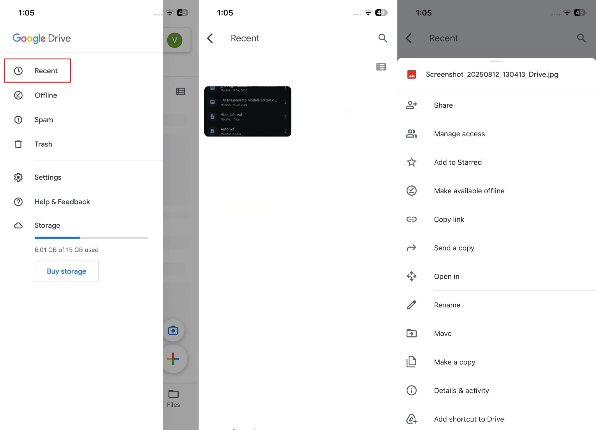 access the recent folder