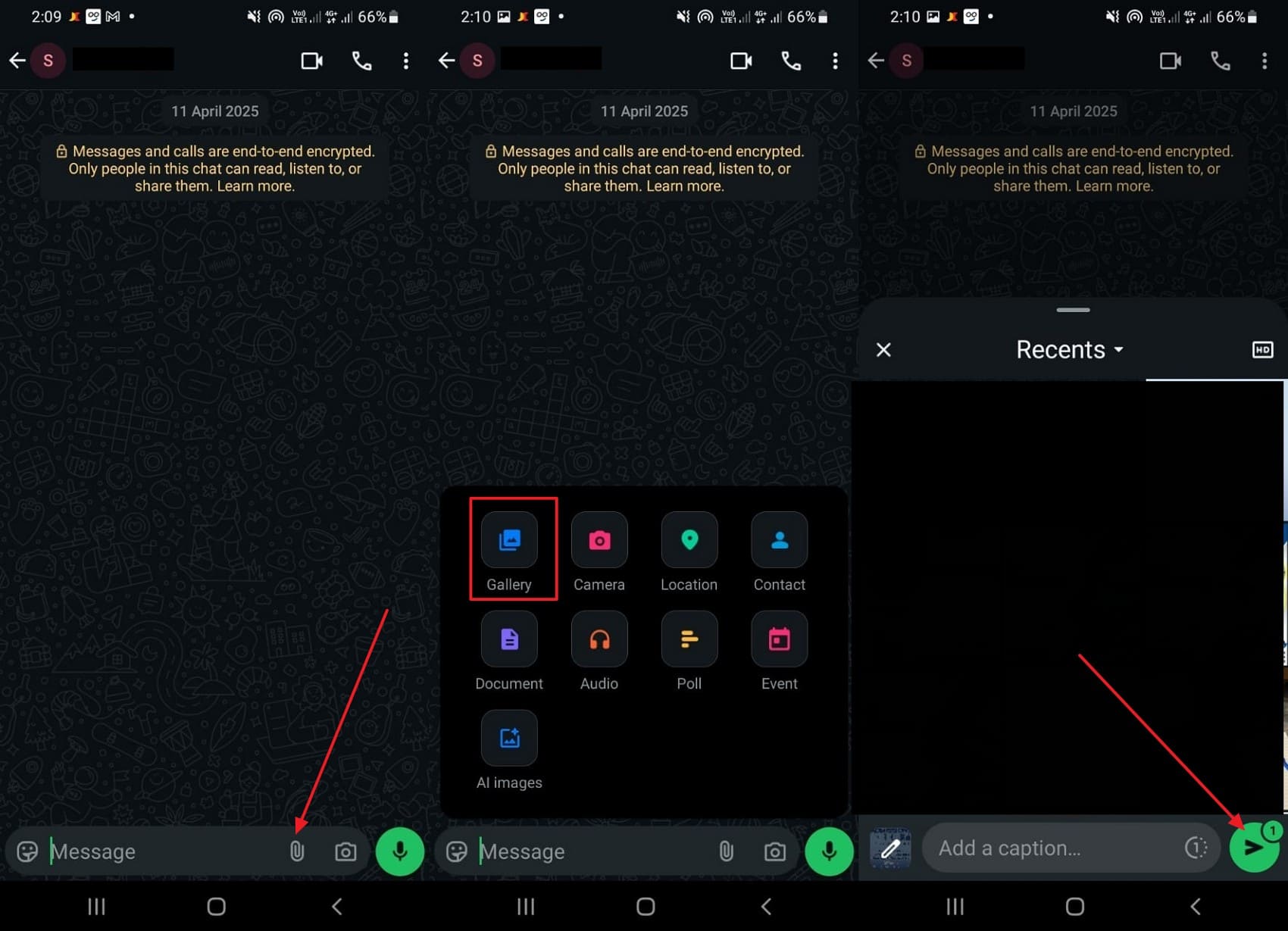 choose gallery and send icon