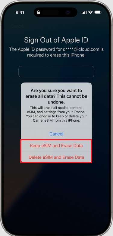choose to erase the data