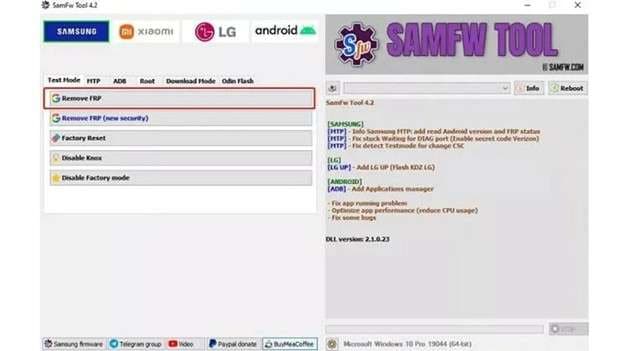 remove frp using samfw frp tool