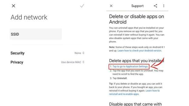 click tap to go to application settings