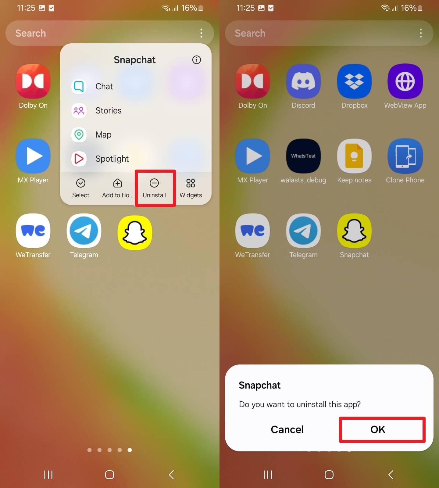 click ok to uninstall