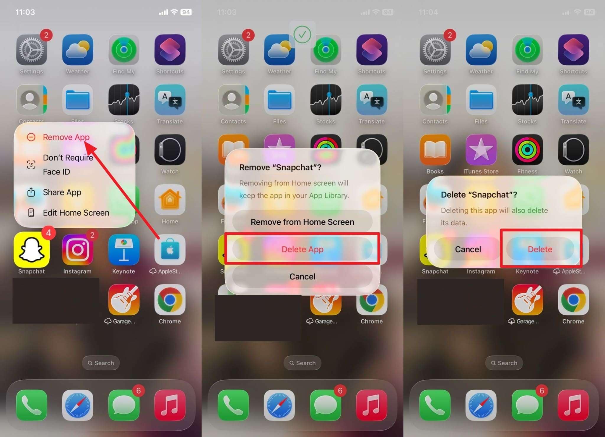 choose delete and delete app