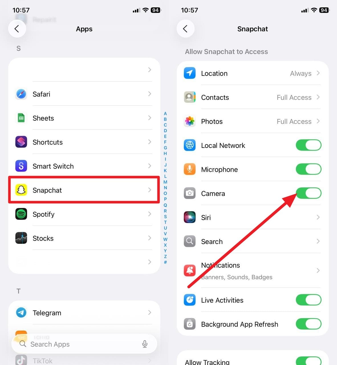 toggle the camera option