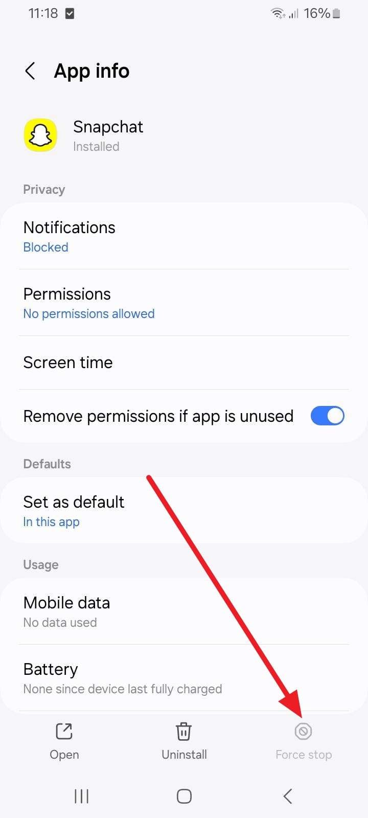 pick the force stop option
