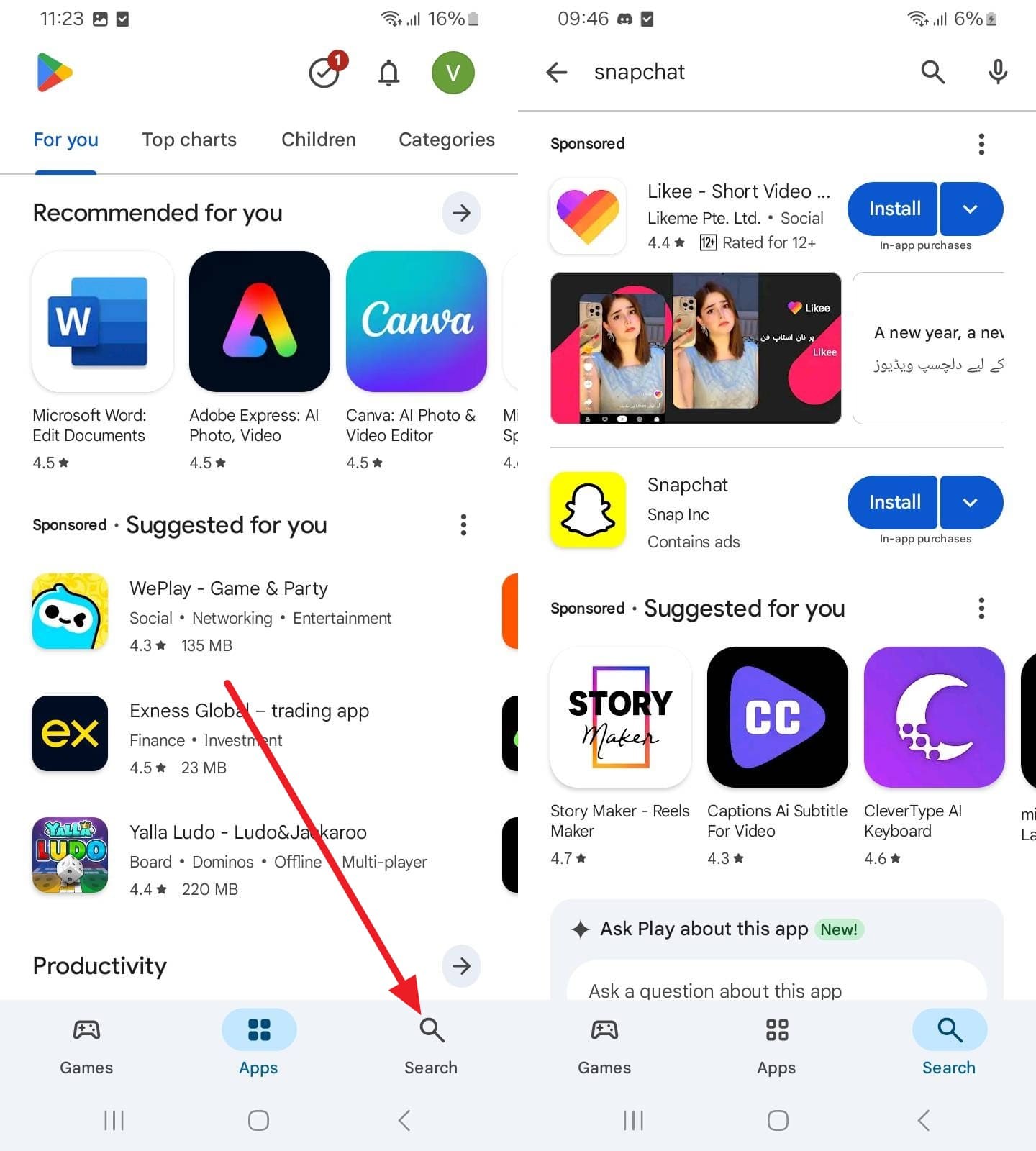 search and update snapchat
