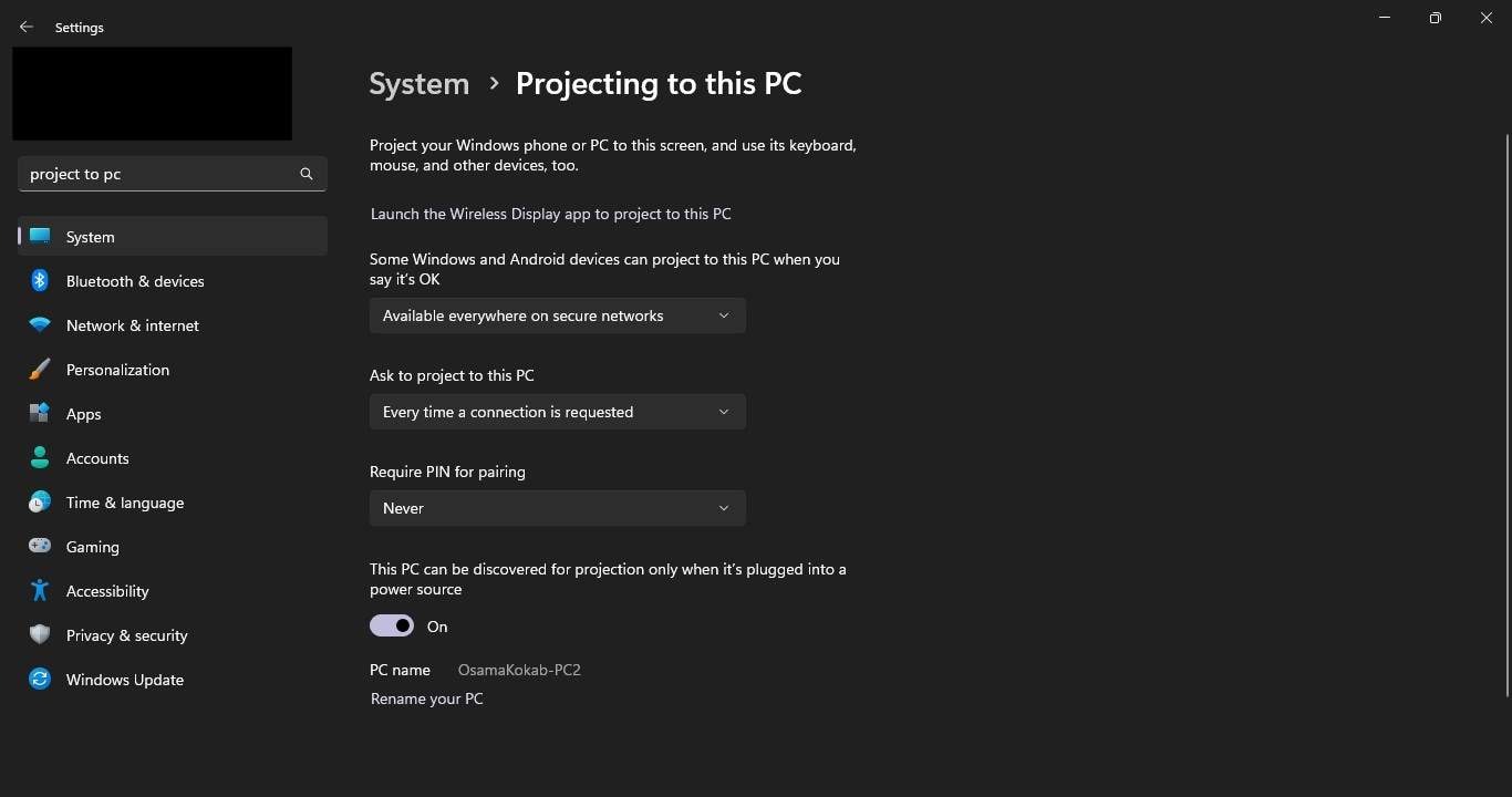 setup projecting to this pc