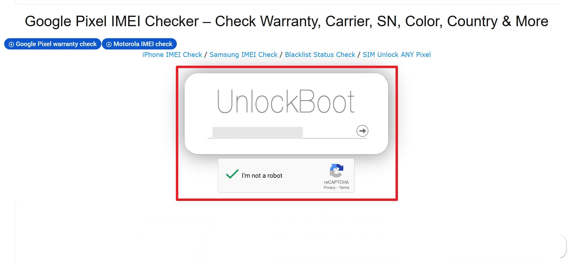 enter imei number on tool