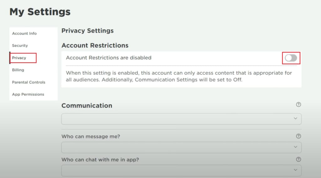 enable account restrictions
