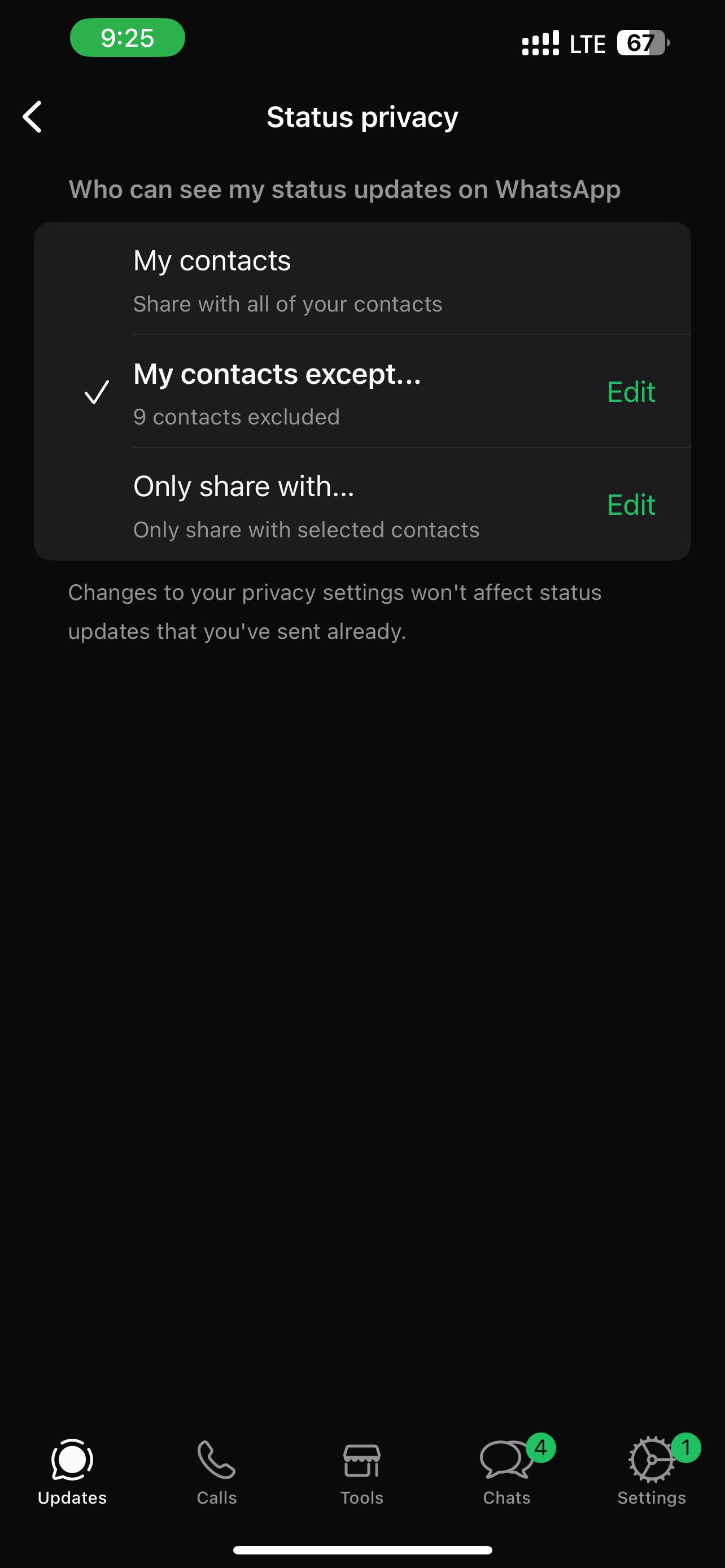 select status privacy