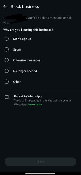 select reason to block