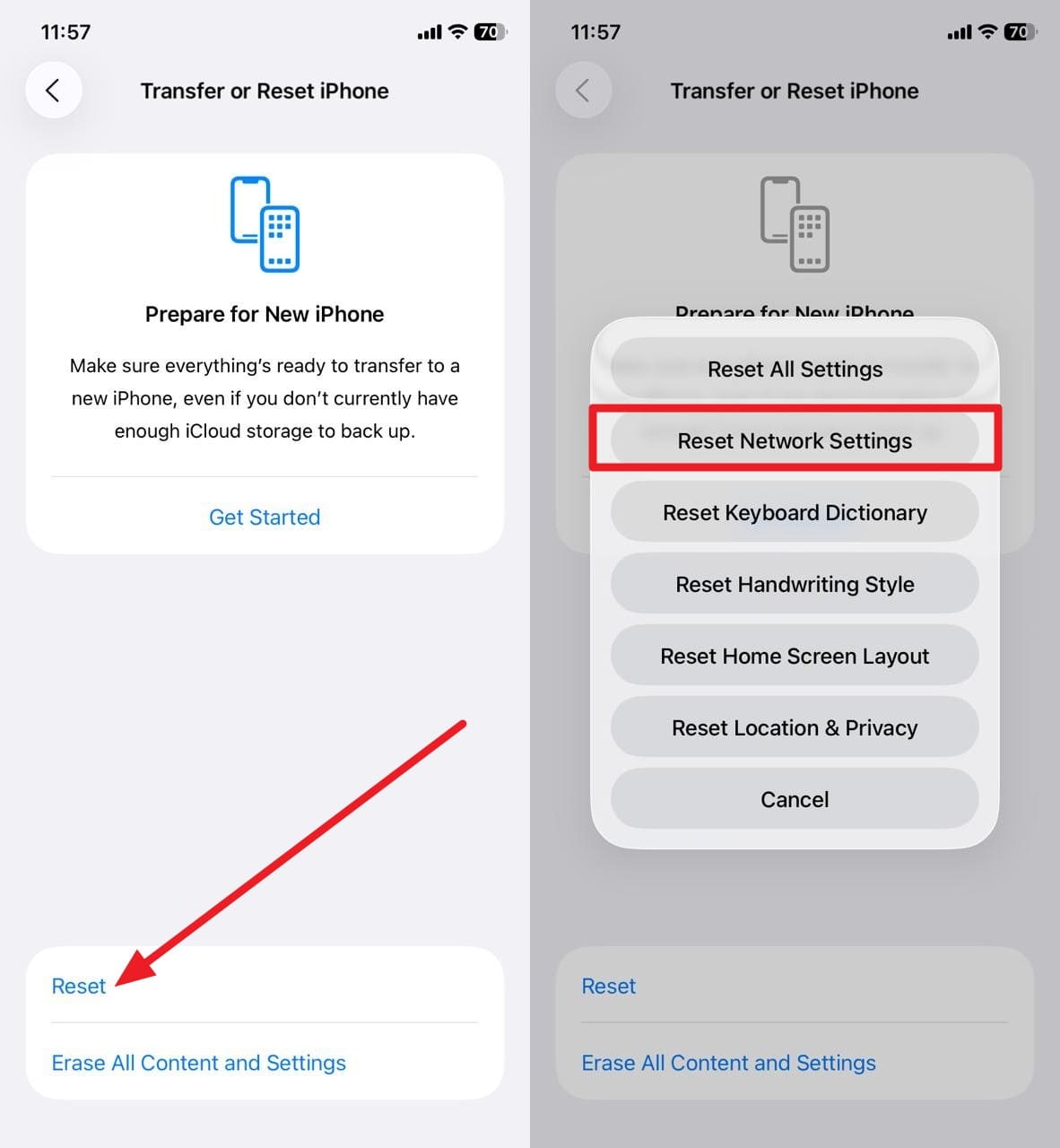 pick the network reset option