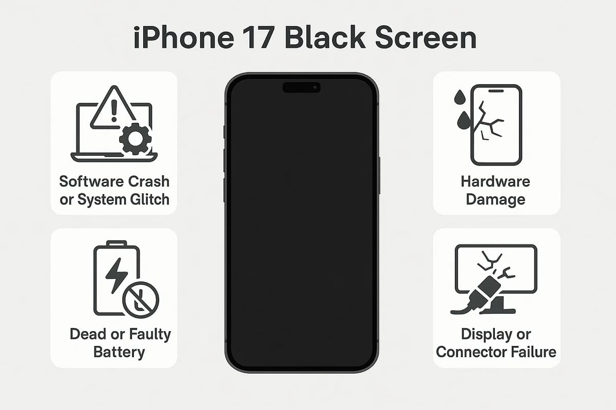 why iphone 17 black screen occurs