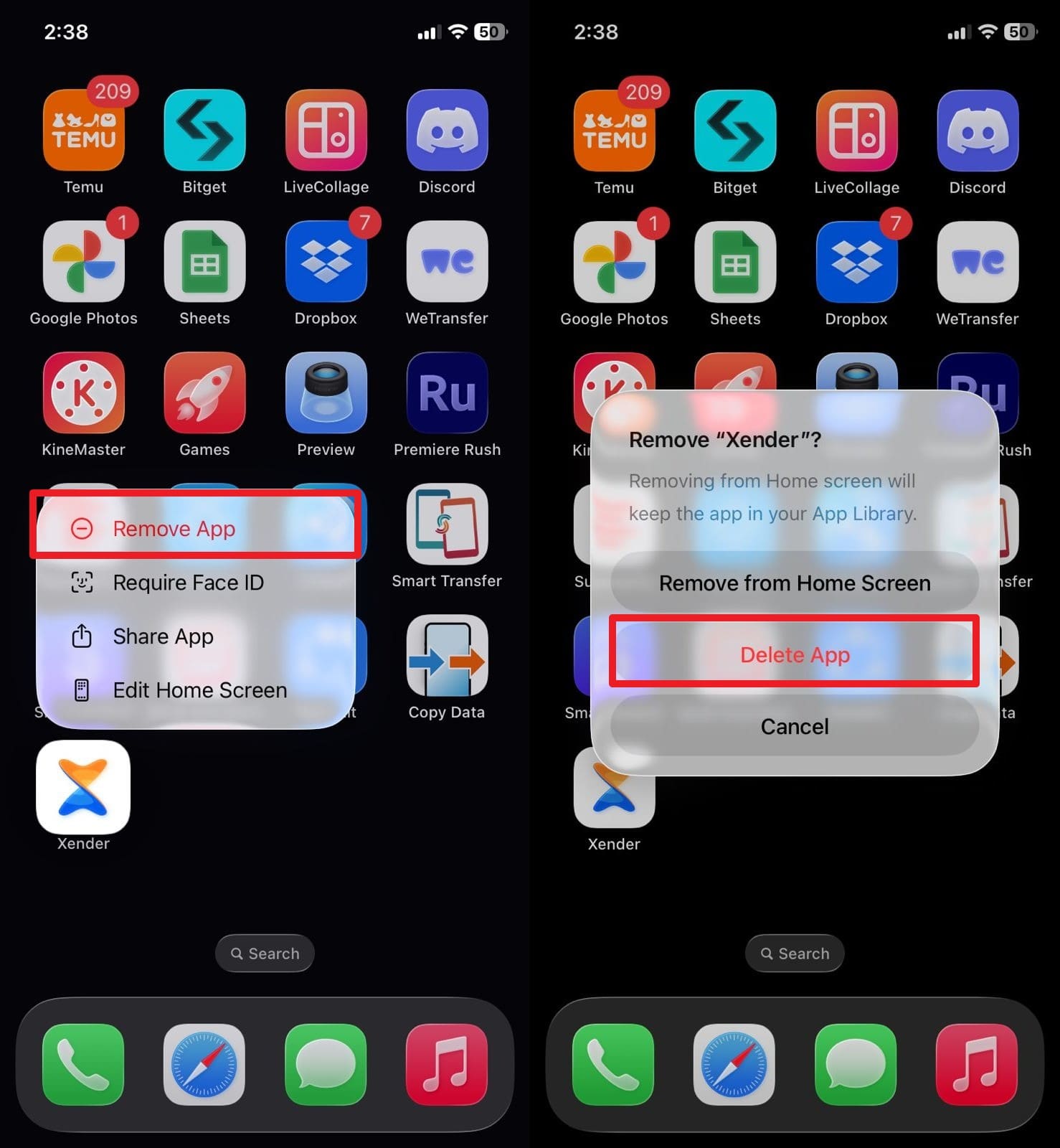 choose to delete app