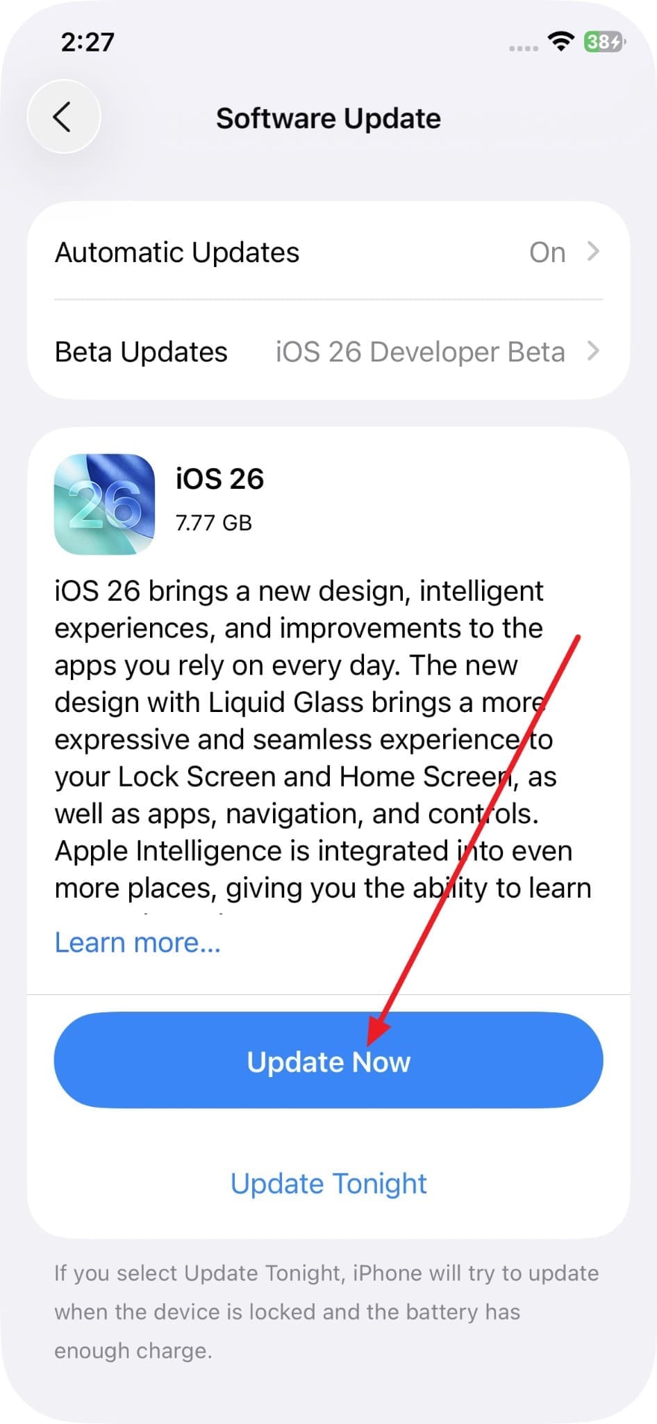 choose update now