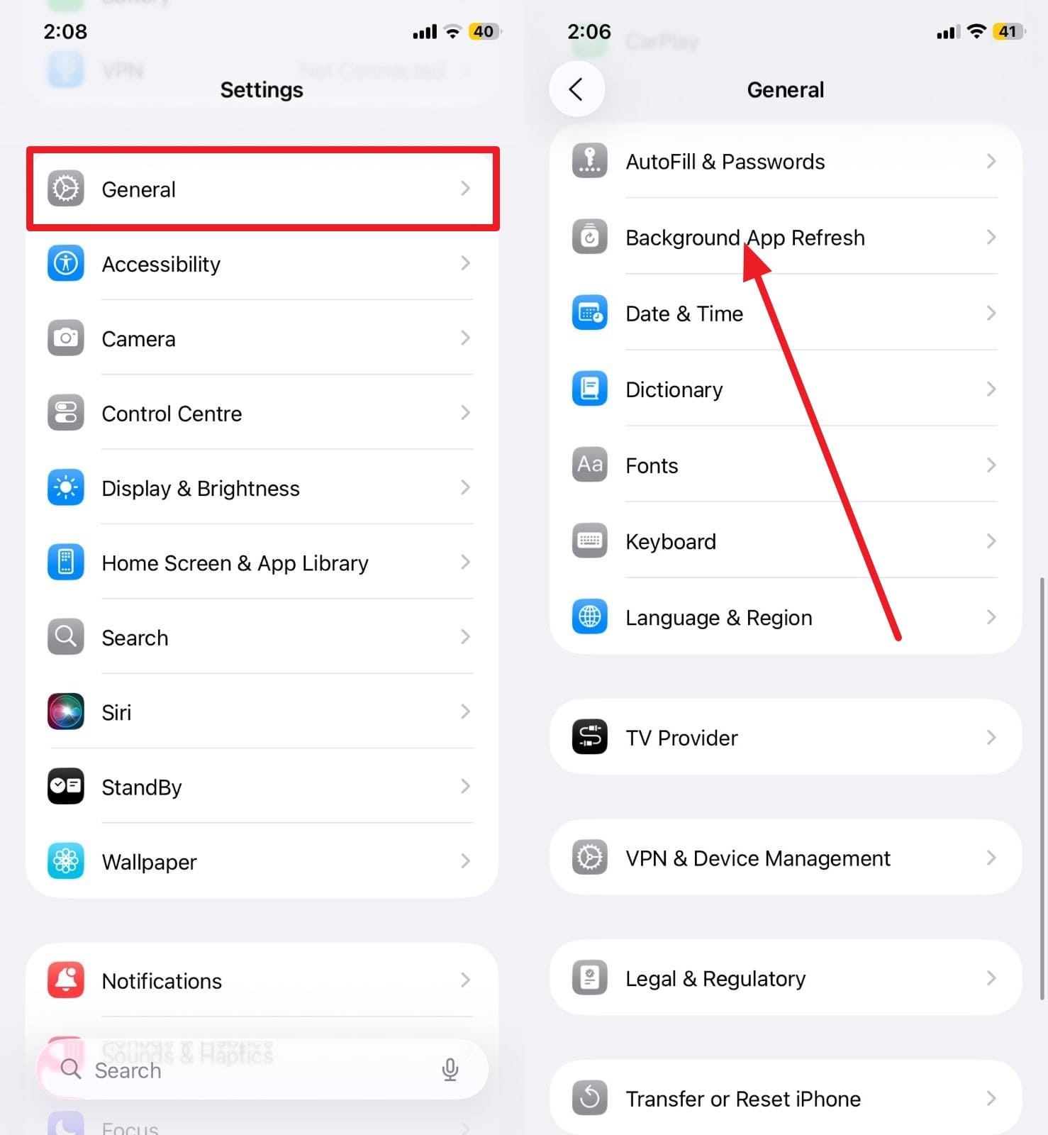 choose the background app refresh feature
