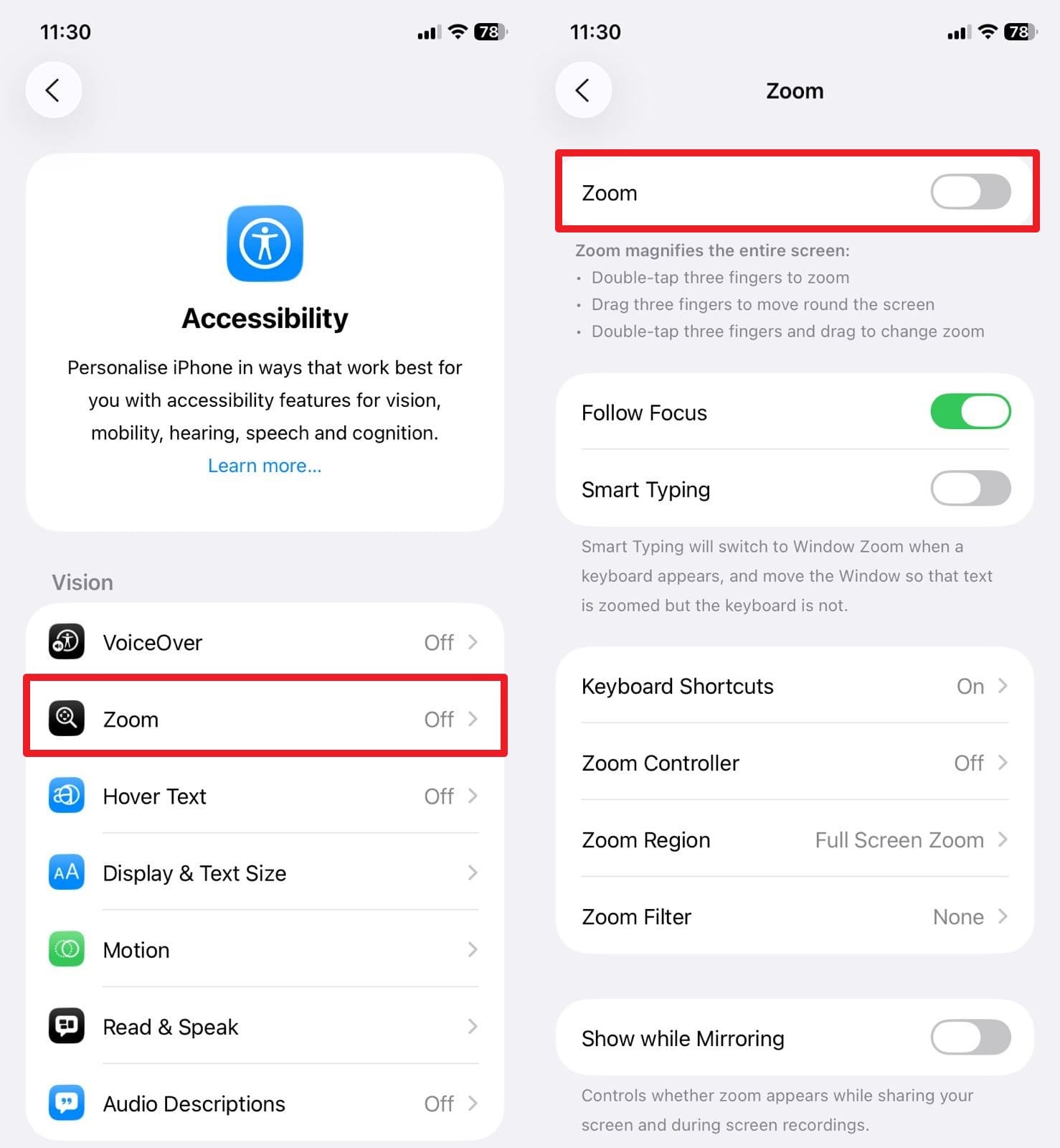 disable the zoom option