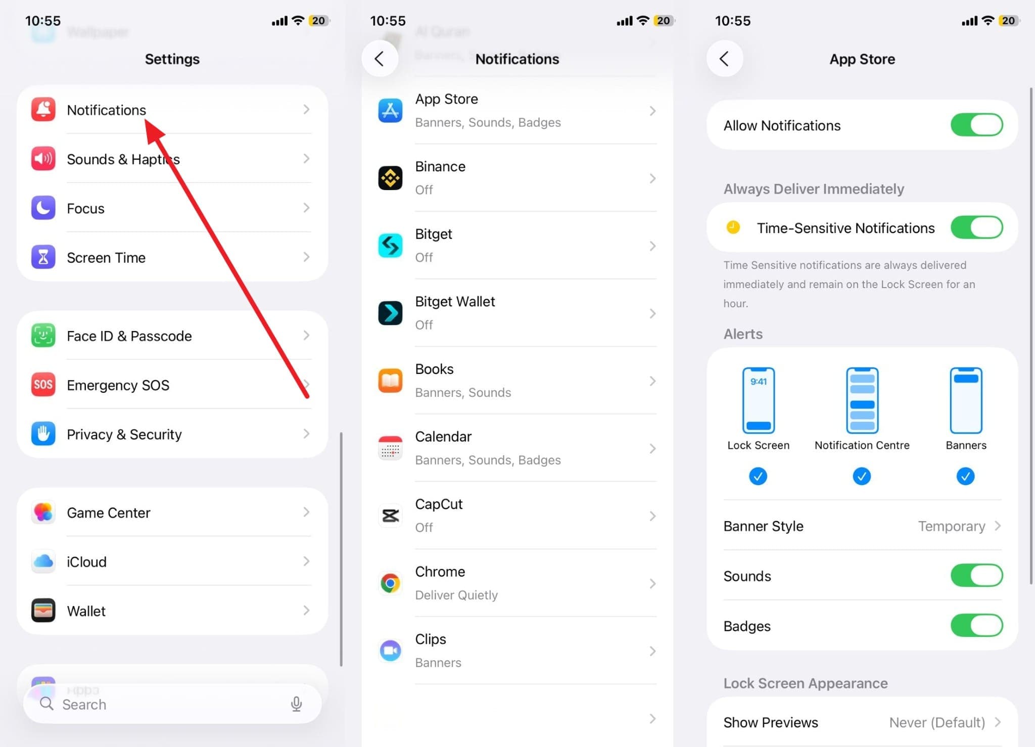 pick the notifications option