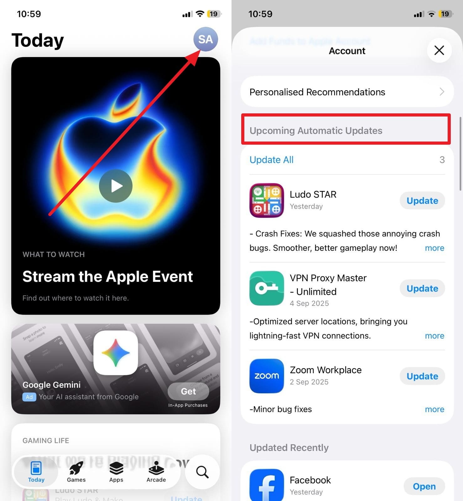 look for app updates