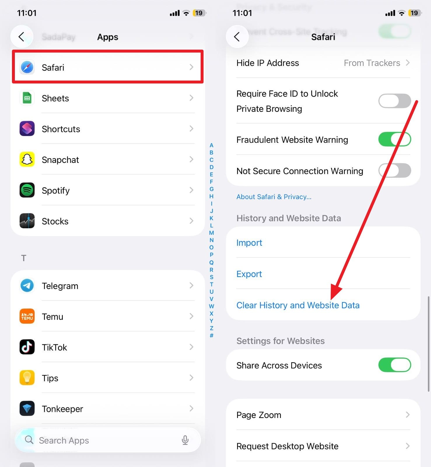 clear history and data