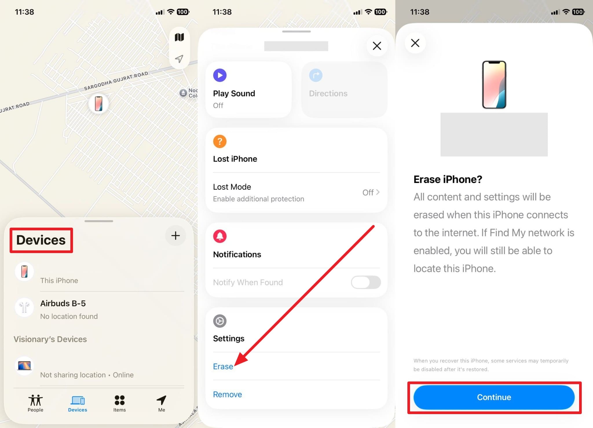 choose erase and continue