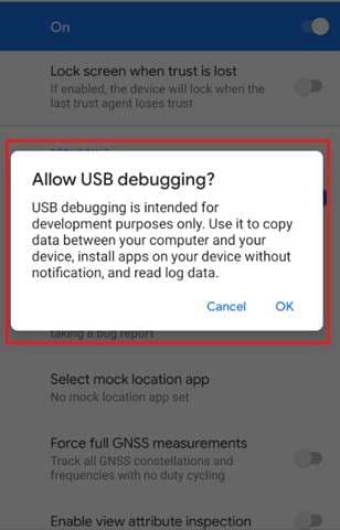 enable usb debugging