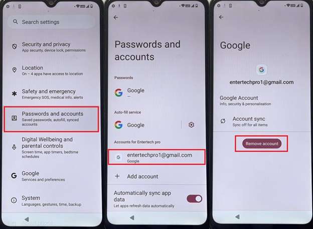 remove the google account from mobile