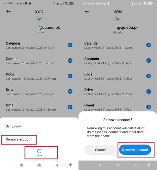 press more and tap remove account