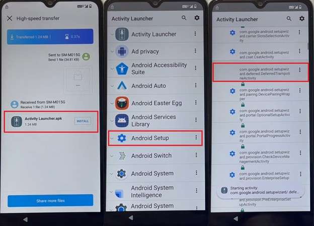 install activity launched to access android setup