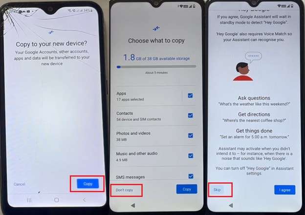 copy google account but not the data