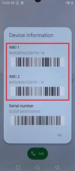 dial code and get imei