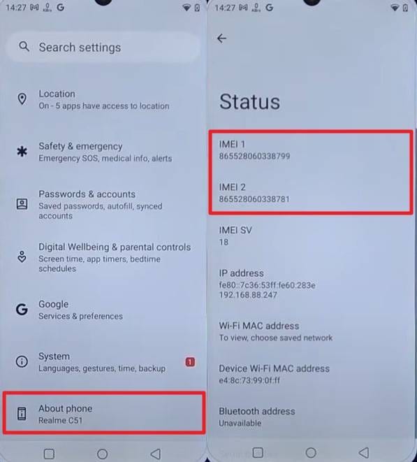 get imei from mobile status