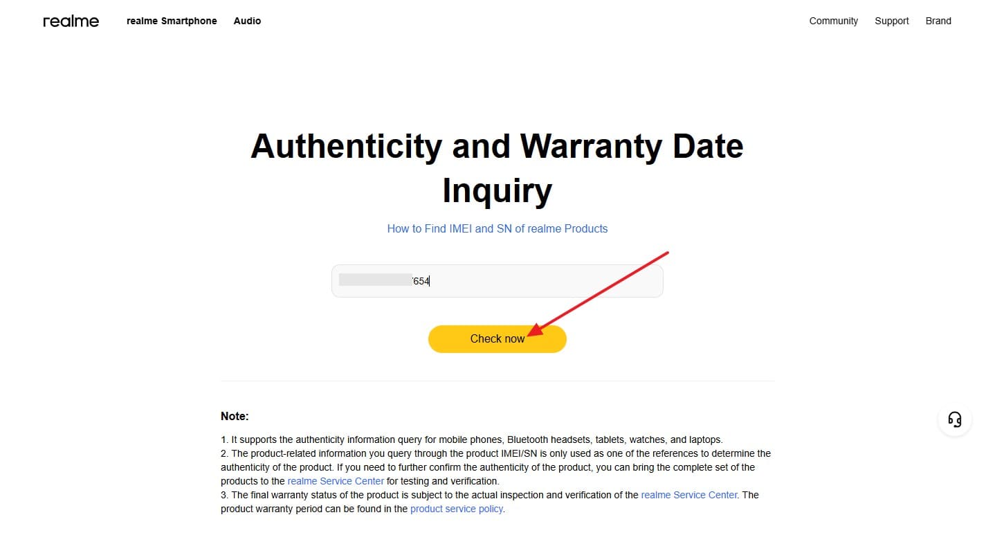 check now warranty on official site