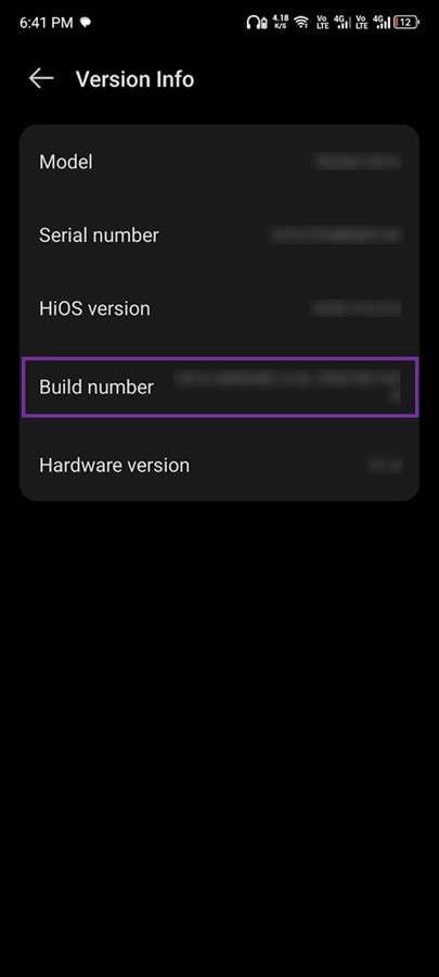 android’s build number