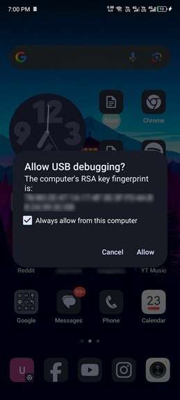allow usb debugging