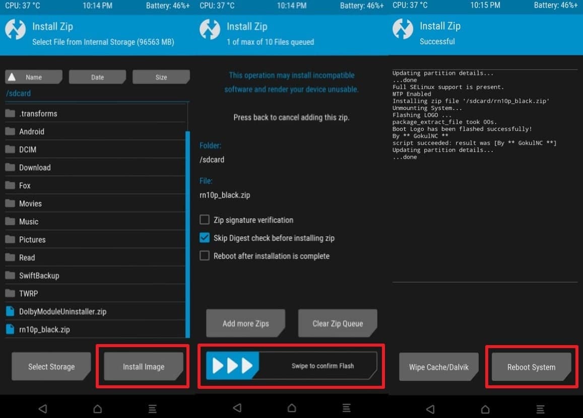 flash zip file on twrp