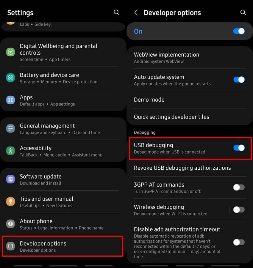 enable usb debugging