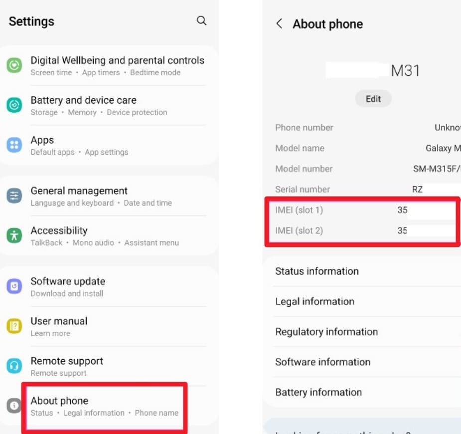 choose about phone from settings