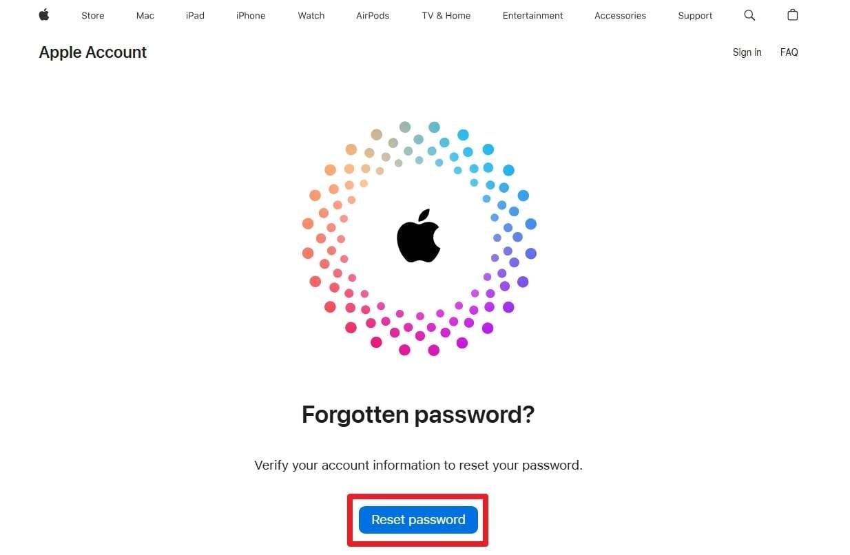 choose reset password
