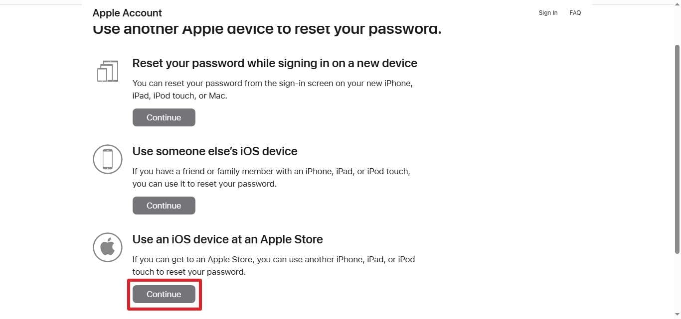 press change to reset apple id password