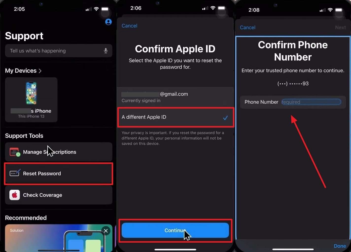 choose apple id and enter number