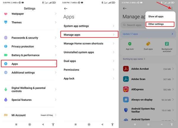 access app settings