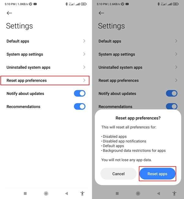 reset app preferences