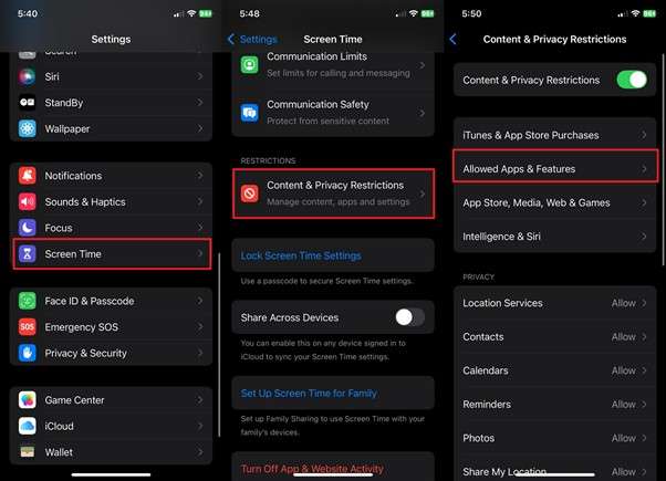 access allowed apps & features