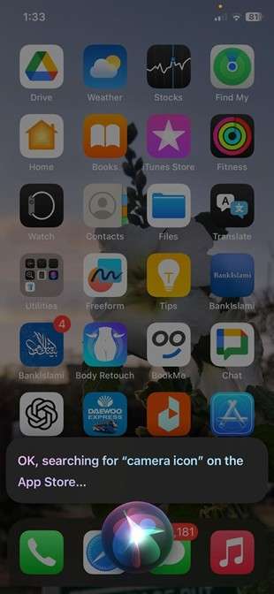 search for camera app via siri
