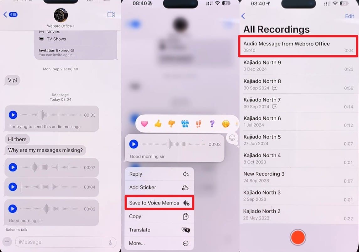save the message as voice memo