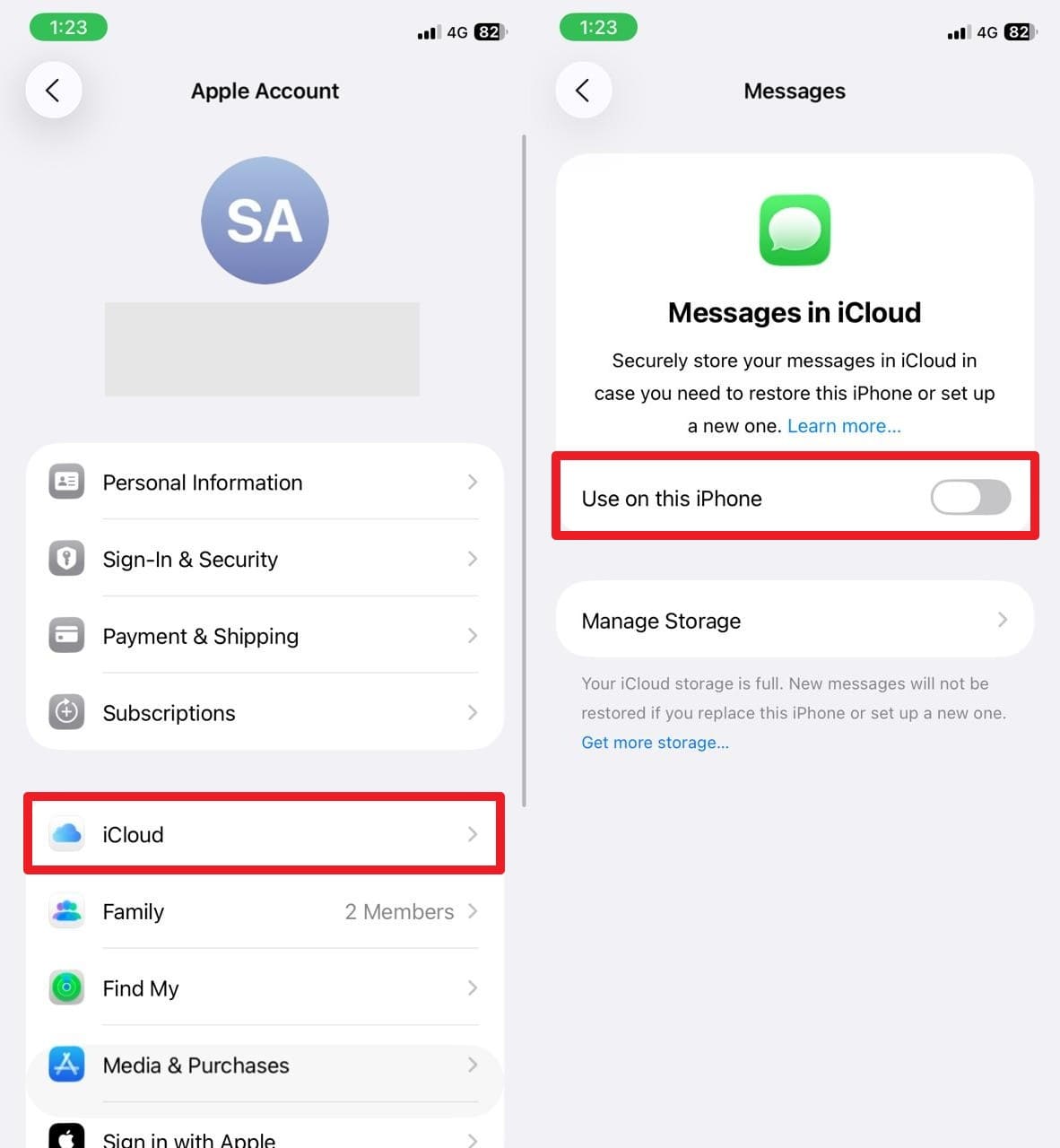 toggle the message option